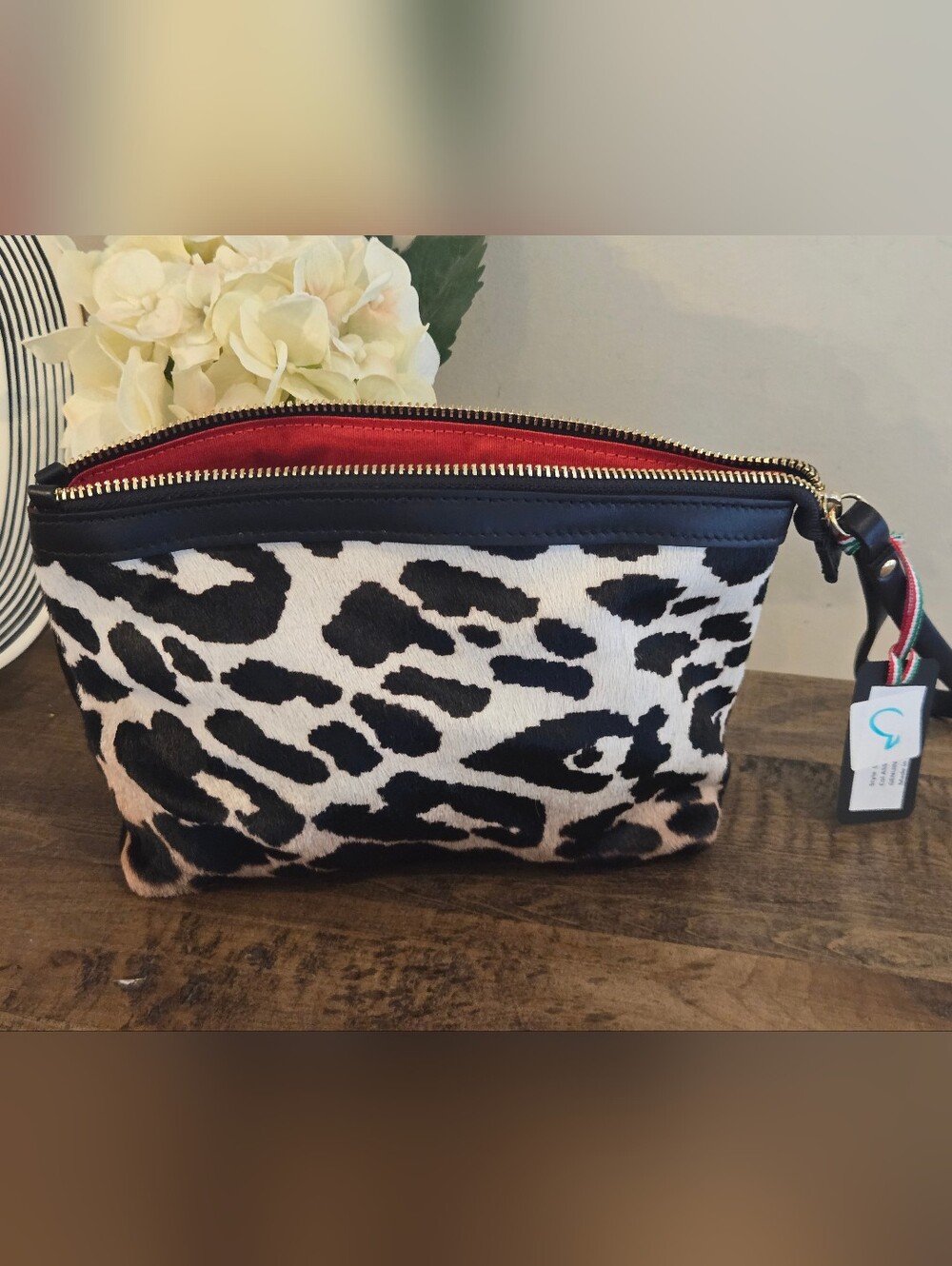Cavalcanti Calf Hair Leopard Wristlet Clutch - Brown Cream & Black